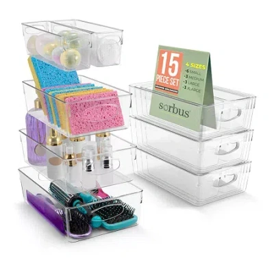 Sorbus 15 Pack Clear Plastic Bins With Handle 15-pc. Storage Bin In Transparent