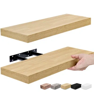 Sorbus 16" Long Floating Shelves With Invisible Mounting Set Of 2 In Maple Wood In Medium Wood