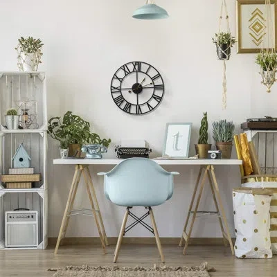 Sorbus 16" Oversized Metal Decorative Analog Round Wall Clock In Black;gold