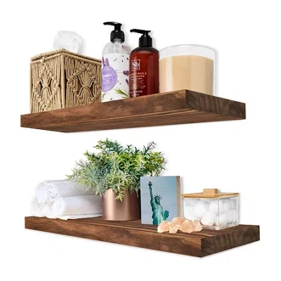 Sorbus 16" Solid Wood 2-shelf Shelf With Baskets In Brown