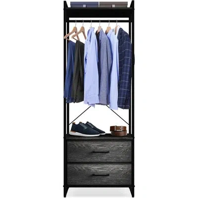 Sorbus 2 Drawer Clothing Rack With Wood Top And Steel Frame In Rustic Black In Gray