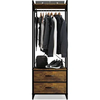 Sorbus 2 Drawer Clothing Rack With Wood Top And Steel Frame In Rustic Wood In Brown