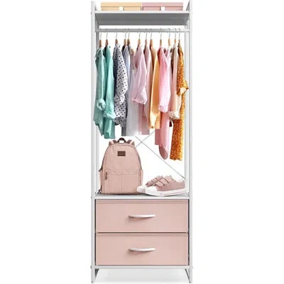 Sorbus 2 Drawer Clothing Rack With Wood Top And Steel Frame In Pink,white
