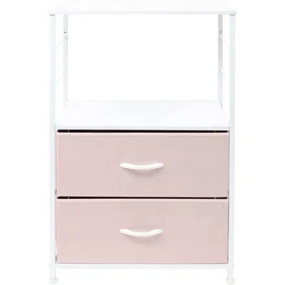 Sorbus 2 Drawers And Shelves Nightstand With Steel Frame, Wood Top & Fabric Bins In Pink