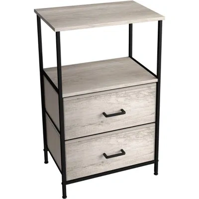 Sorbus 2 Drawers And Shelves Nightstand With Steel Frame, Wood Top & Fabric Bins In Rustic In Cream