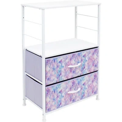 Sorbus 2 Drawers And Shelves Nightstand With Steel Frame, Wood Top & Fabric Bins In Tie Dye Purple In Tie-dye Purple