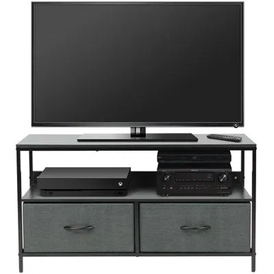 Sorbus 2 Drawers Tv Stand Dresser With Steel Frame, Wood Top, & Fabric Bins In Black