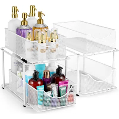 Sorbus 2-tier Metal Sliding Bin Organizer In White