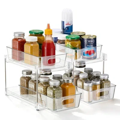 Sorbus 2 Tier Pull-out Pantry Organizers, 2 Pack Clear Kitchen Cabinet Storage Drawers For Countertop, Unde In Natural