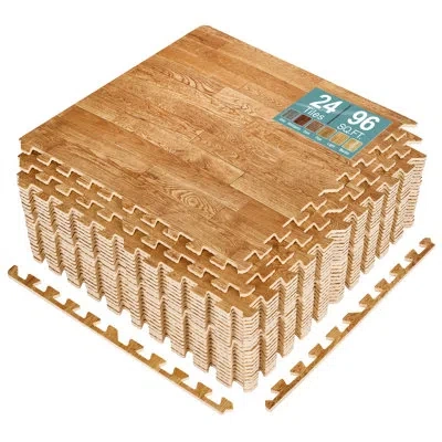 Sorbus 24" 24-piece Interlocking Floor Foam Mat In Wood Print In Pine
