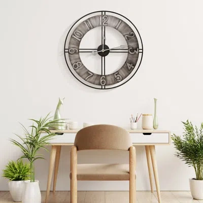 Sorbus 24" Distressed Industrial Round Metal Wall Clock In Gray