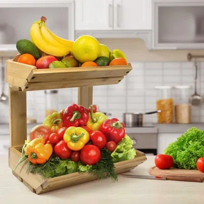 Sorbus 2-tier Bamboo Basket Rack Stand In Brown