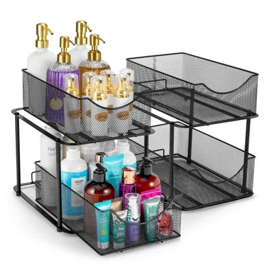 Sorbus 2-tier Baskets With Mesh Sliding Drawers, 2-pack In Black
