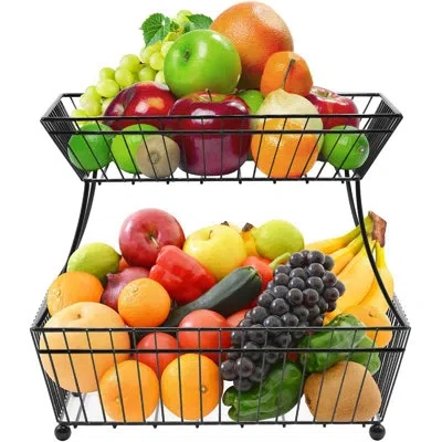 Sorbus 2-tier Flat-back Metal Fruit And Bread Basket In Black