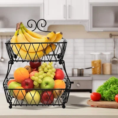 Sorbus 2-tier Metal Fruit And Bread Basket Display Stand In Black