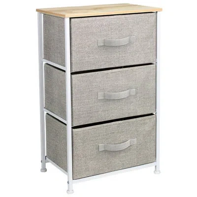 Sorbus 3 Drawers Nightstand With Steel Frame And Wood Top In Gray,beige