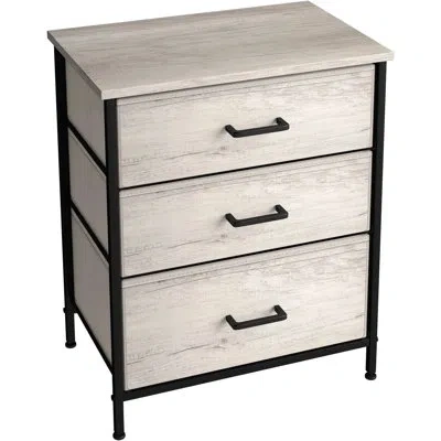 Sorbus 3 Drawers Nightstand With Steel Frame, Wood Top & Fabric Bins In Rustic In Beige