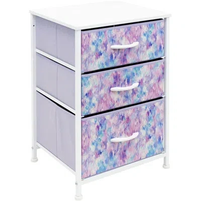 Sorbus 3 Drawers Nightstand With Steel Frame, Wood Top & Fabric Bins In Tie Dye In Purple
