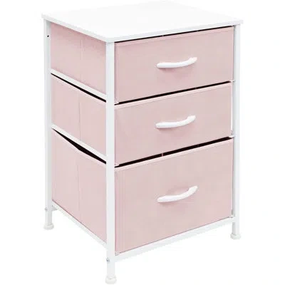 Sorbus 3 Drawers Nightstand With Steel Frame, Wood Top & Fabric Bins In Pink