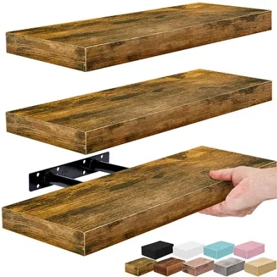 Sorbus 3 Pack 16" Floating 3-shelf Shelf With Baskets In Brown