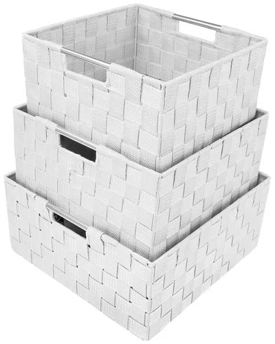 Sorbus 3 Pack Woven Basket Bins With Built-in Carry Handles In White