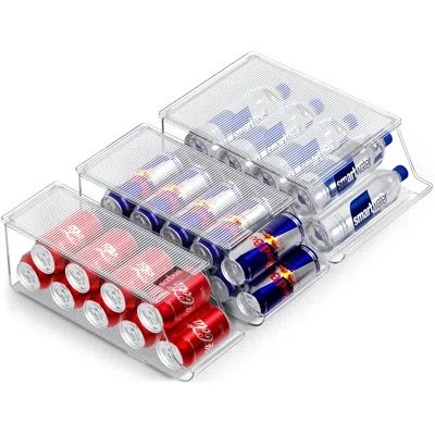 Sorbus 3 Piece Variety Pack Soda Can Organizer And Water Bottle Dispenser Set With Lids In Clear
