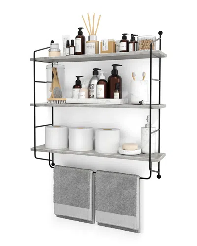 SORBUS SORBUS 3-TIER GREY WOODEN FLOATING SHELVES WITH METAL BRACKETS