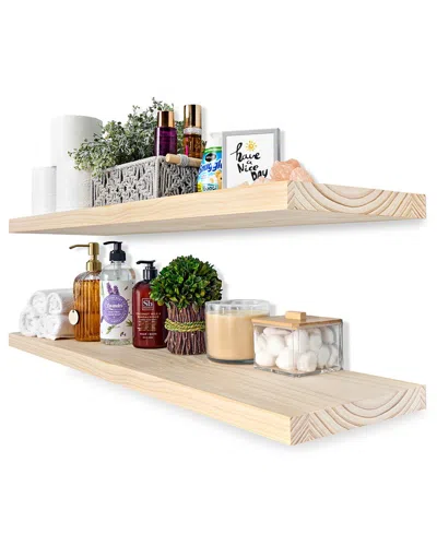 Sorbus 35in Natural Solid Wood Floating Shelves (set Of 2