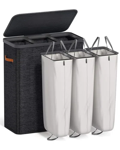 Sorbus 3-compartment Fabric Laundry Hamper In Black