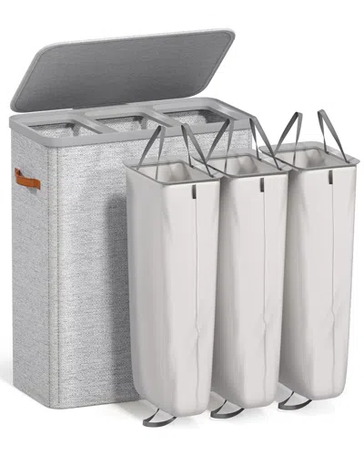 Sorbus 3-compartment Fabric Laundry Hamper In Gray