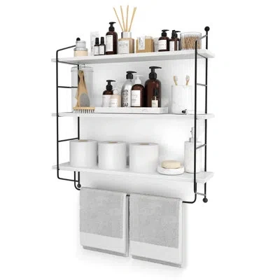 Sorbus 3-tier Floating Bathroom Shelves For Wall - Wood Wall Storage For Towels, Over The Toilet Storage Ca In White
