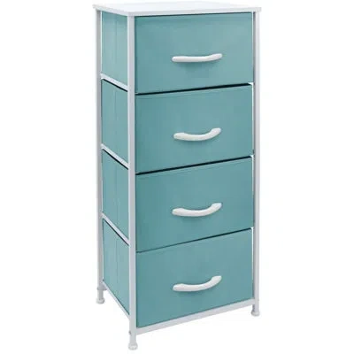 Sorbus 4 Drawers Chest Nightstand With Steel Frame, Wood Top, & Fabric Bins In Aqua,white