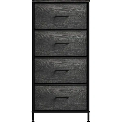 Sorbus 4 Drawers Chest Nightstand With Steel Frame, Wood Top, & Fabric Bins In Black