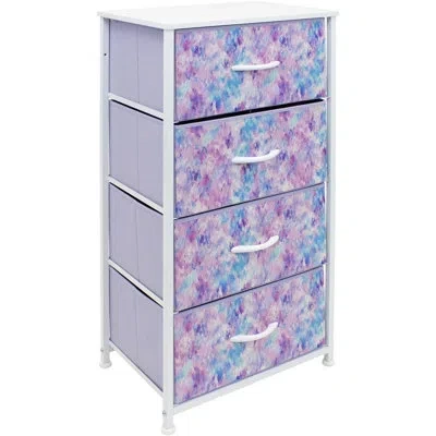 Sorbus 4 Drawers Chest Nightstand With Steel Frame, Wood Top, & Fabric Bins In Tie-dye Blue,pink,purple
