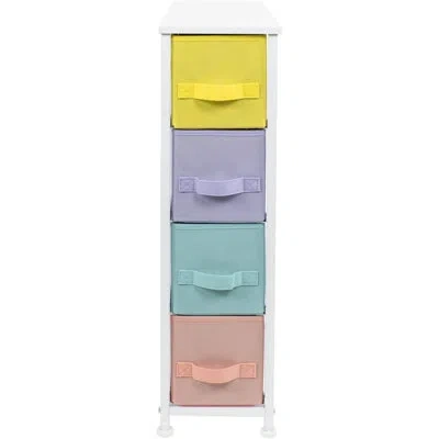 Sorbus 4 Drawers Narrow Dresser With Steel Frame, Wood Top & Fabric Bins In Pastel