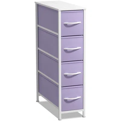 Sorbus 4 Drawers Narrow Dresser With Steel Frame, Wood Top & Fabric Bins In Purple