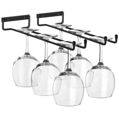 Sorbus 4 Glass Wall Mounted 12" Wine Glass Racks For Under Cabinet 2 Pack In Black
