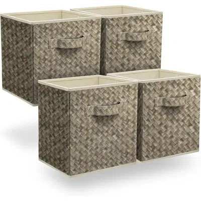 Sorbus 4 Pack 11" Foldable Fabric Storage Cube Bins With Handles In Beige