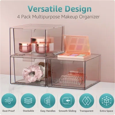Sorbus 4 Pack Clear Stackable Acrylic Kitchen And Bathroom Drawer Organizers In Natural