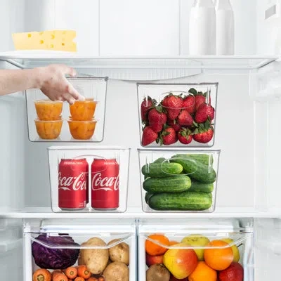 Sorbus 4 Pack Medium Clear Kitchen And Fridge Storage Bins With Handles And Lids