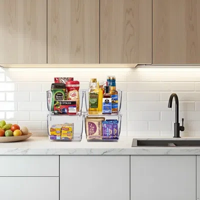 Sorbus 4 Pack Medium Clear Open Front Stackable Kitchen And Fridge Storage Bins
