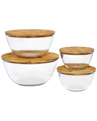 Sorbus 4pc Glass Bowl Set With Bamboo Lids In Brown