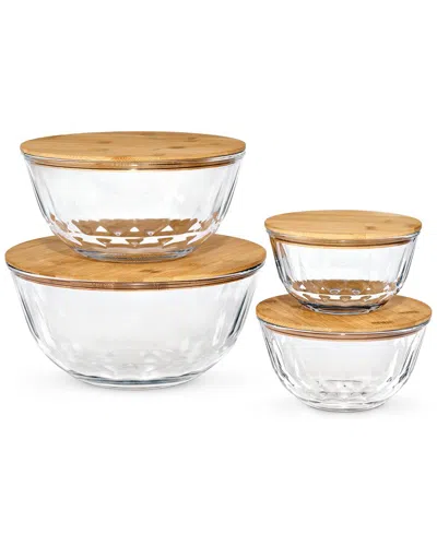 Sorbus 4pc Glass Diamond Textured Bowl Set With Bamboo Lids In Transparent