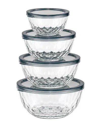 Sorbus 4pc Glass Diamond Textured Bowl Set With Lids In Gray