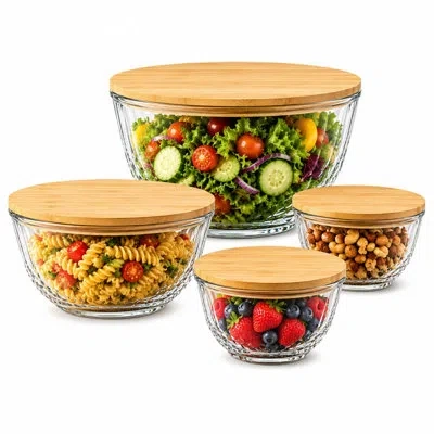 Sorbus 4-piece Glass Bowl Set With Airtight Bamboo Lids – Nesting Mixing & Storage Bowls, Bpa-free, Microwa In Transparent