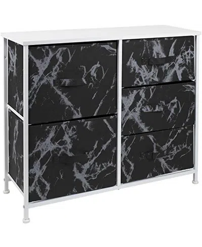 Sorbus 5-drawers Chest Dresser In White Frame,black Marble