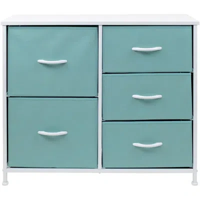 Sorbus 5 Drawers Dresser With Steel Frame And Wood Top In Aqua