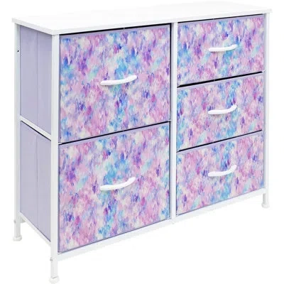 Sorbus 5 Drawers Dresser With Steel Frame And Wood Top In Tie-dye Blue,pink,purple