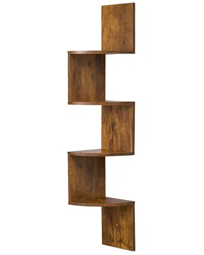 Sorbus 5-tier Floating Corner Wall Shelf In Brown