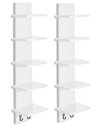 Sorbus 5-tier Wall Shelf Unit With Hooks In White